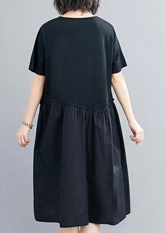 O Neck Patchwork Cotton Summer Tunic Catwalk Black Dress