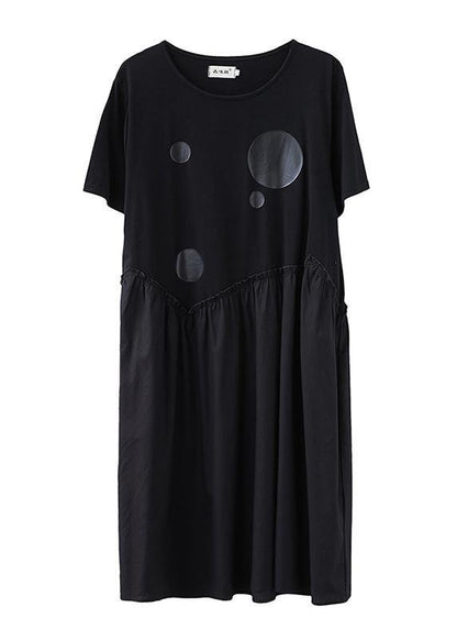O Neck Patchwork Cotton Summer Tunic Catwalk Black Dress