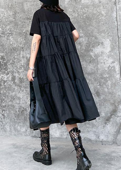 O Neck Cinched Cotton Summer Clothes for Shape Black Dress