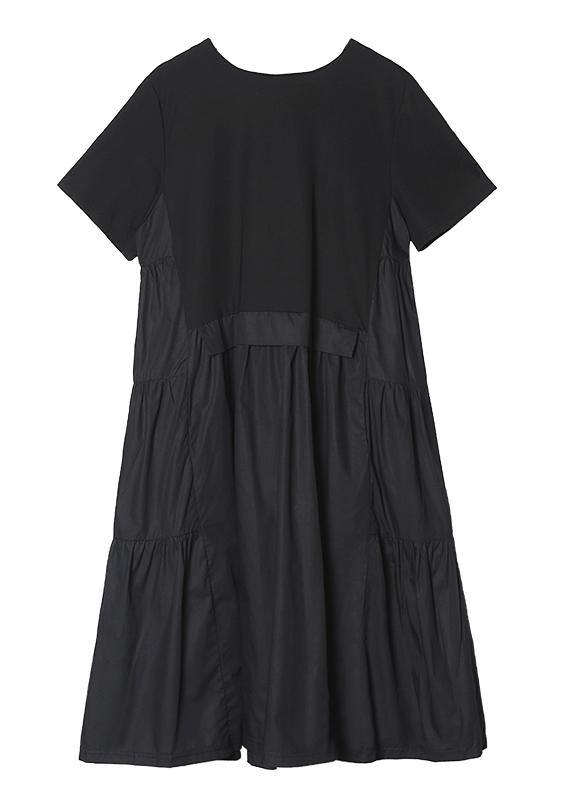 O Neck Cinched Cotton Summer Clothes for Shape Black Dress