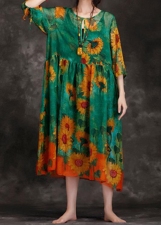 O Neck Cinched Chiffon Dress Pattern Red Print Dress Summer