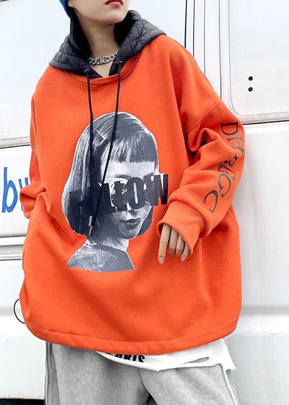 Beautiful orange Figure printing clothes For Women Tutorials hooded blouse