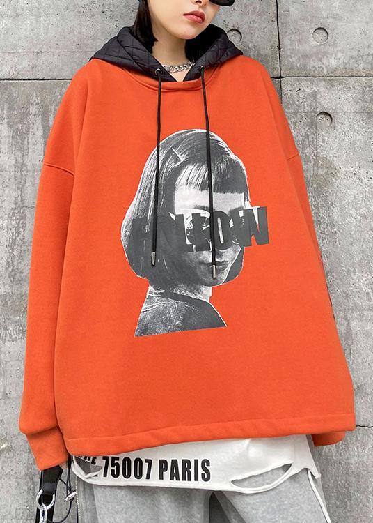 Orange Figure Printing Clothes for Tutorials Hooded Blouse
