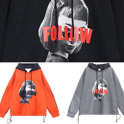 Beautiful orange Figure printing clothes For Women Tutorials hooded blouse