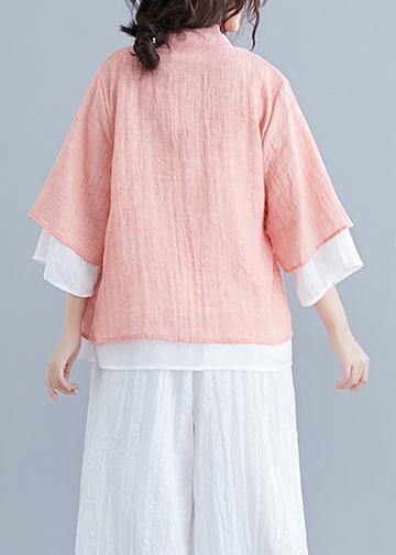 Pink Cotton Shirts Wardrobes V Neck Half Sleeve Summer Blouse
