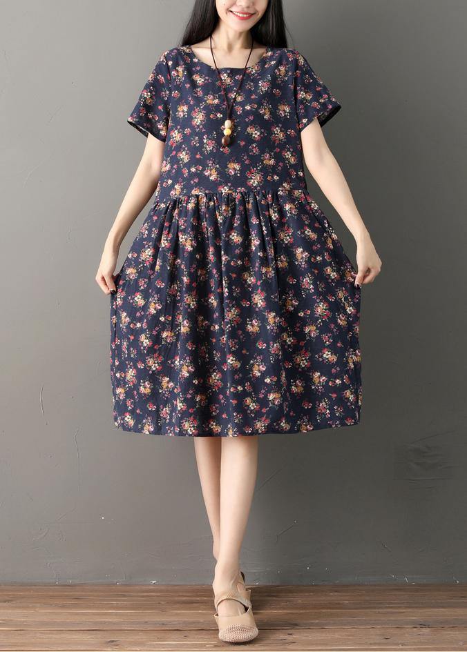 Print Cotton Clothes Indian Sewing Navy Oversized Dresses Summer