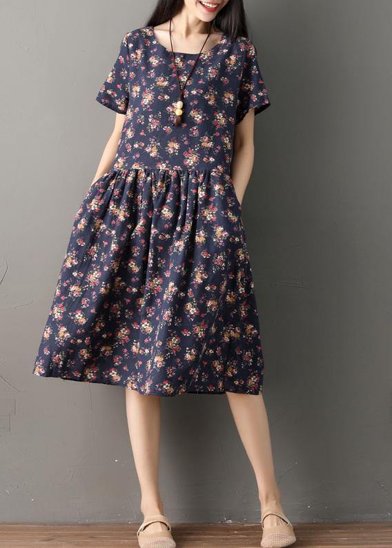 Print Cotton Clothes Indian Sewing Navy Oversized Dresses Summer