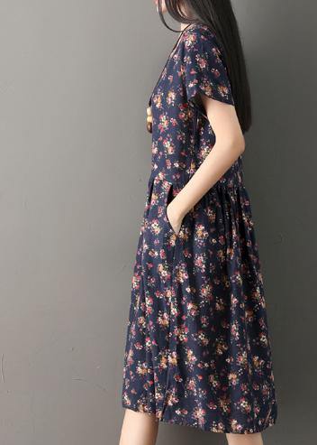 Print Cotton Clothes Indian Sewing Navy Oversized Dresses Summer