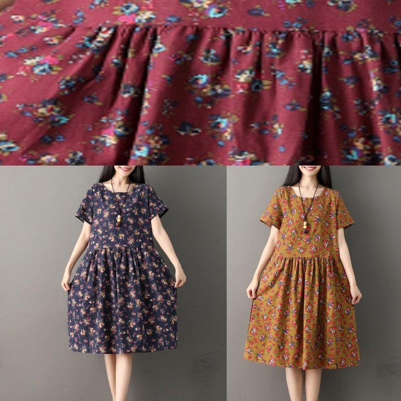 Print Cotton Clothes Indian Sewing Navy Oversized Dresses Summer