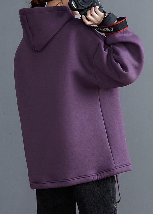 Beautiful purple tunic top hooded drawstring blouses