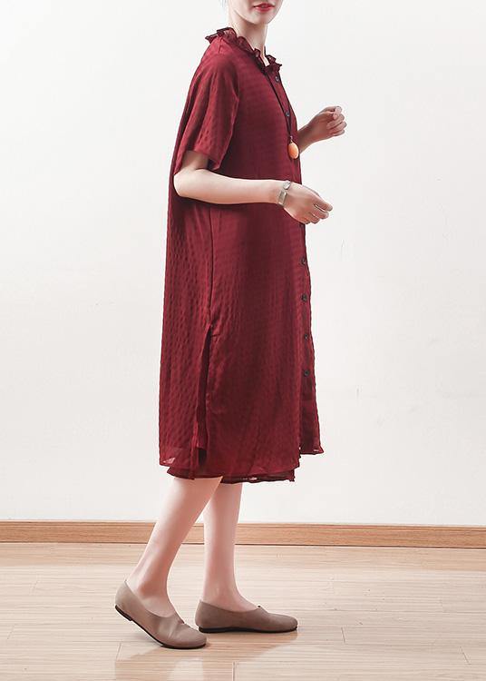 Red Chiffon Clothes Ruffles Collar Short Summer Shirt Dress
