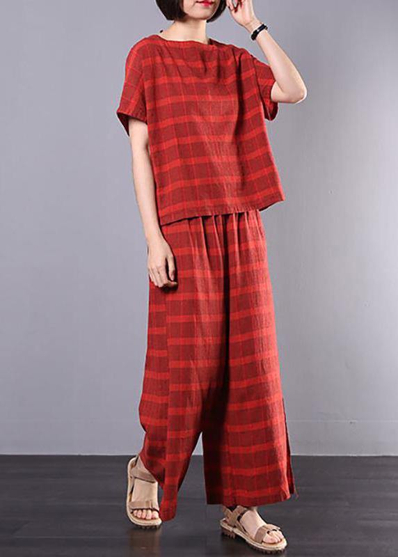 Red Plaid Cotton Pakistani Design Split Two Piece Suit