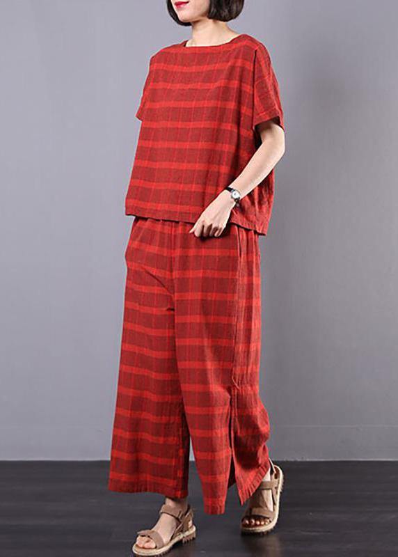 Red Plaid Cotton Pakistani Design Split Two Piece Suit