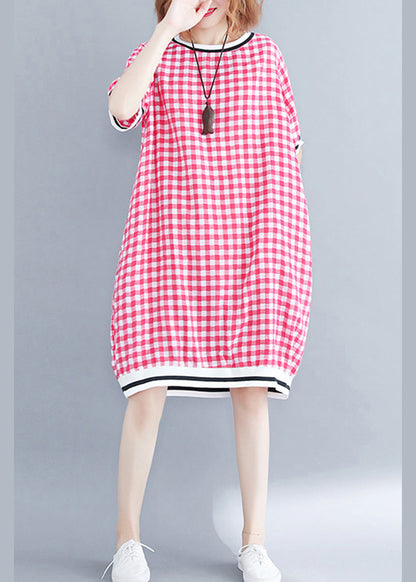 Red Plaid Cotton Clothes 18th Century Tutorials O Neck Midi Summer Dress