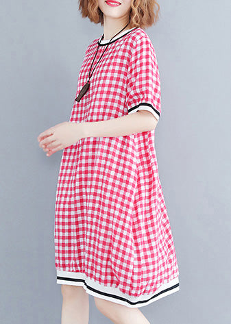 Red Plaid Cotton Clothes 18th Century Tutorials O Neck Midi Summer Dress