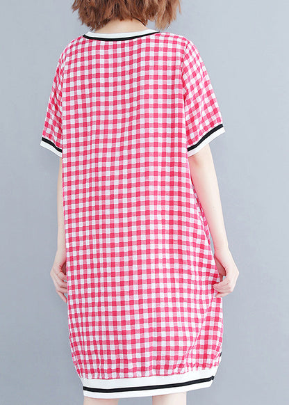Red Plaid Cotton Clothes 18th Century Tutorials O Neck Midi Summer Dress