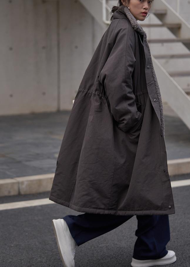 Stand Collar Drawstring Clothes for Gray Chocolate Daily Outwear