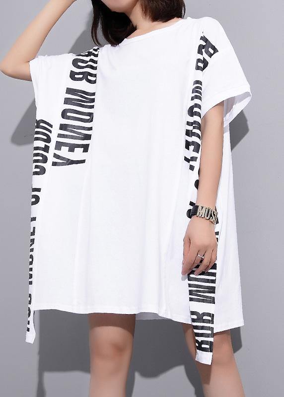 White Cotton Crane Tops Alphabet Prints Tunic Summer Shirts