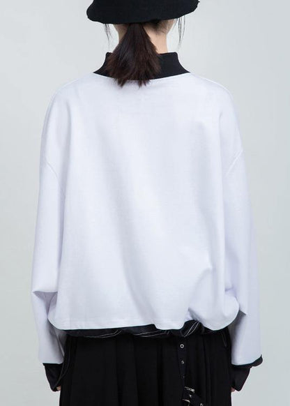 Beautiful white cotton tunic top zippered baggy patchwork top