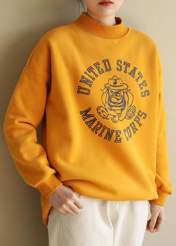 Yellow Cotton Tunics for Half High Neck Oversized Prints Sweatshirt
