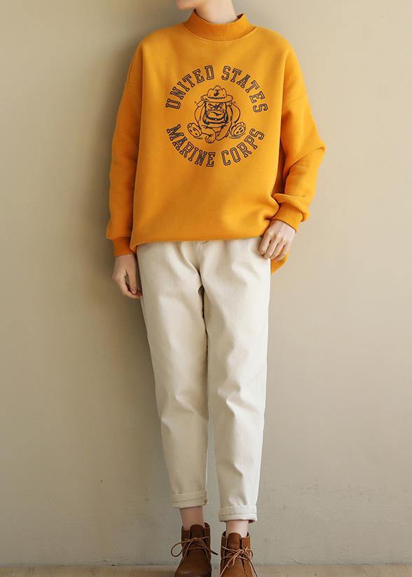 Yellow Cotton Tunics for Half High Neck Oversized Prints Sweatshirt
