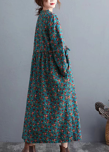 Half Sleeve Cotton Summertunics Shape Green Prints Robe Dresses