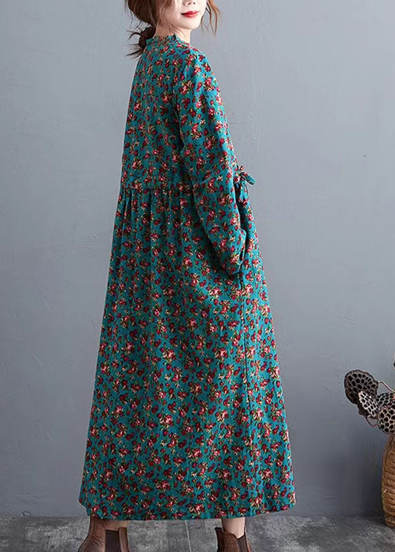 Half Sleeve Cotton Summertunics Shape Green Prints Robe Dresses