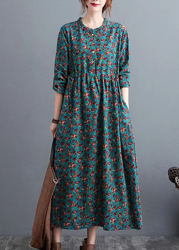 Half Sleeve Cotton Summertunics Shape Green Prints Robe Dresses