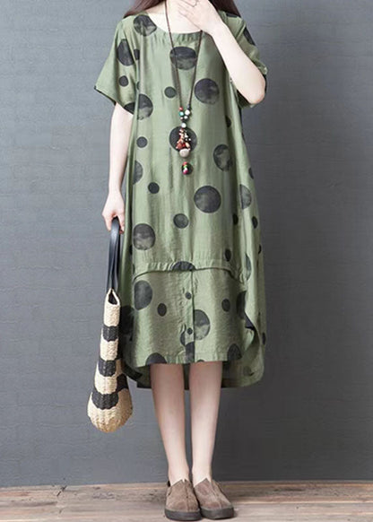 White Dotted Cotton Blend Dresses to Get Cotton Blend Stand Collar Tunic Summer Dresses