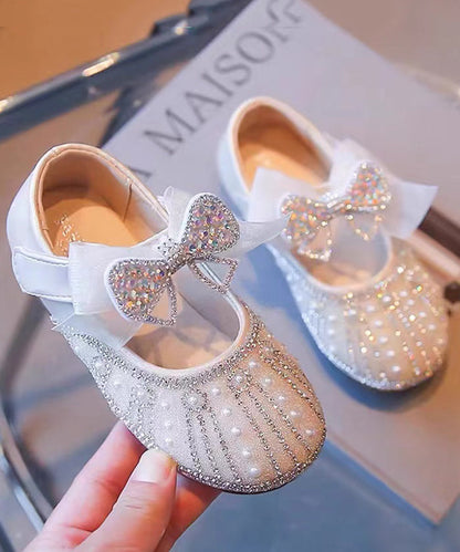 Beige Baby Princess Shoes Bow Zircon Nail Bead