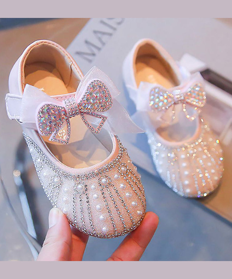 Beige Baby Princess Shoes Bow Zircon Nail Bead