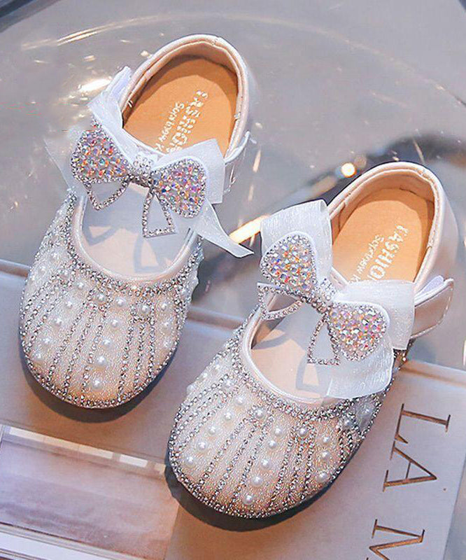 Beige Baby Princess Shoes Bow Zircon Nail Bead