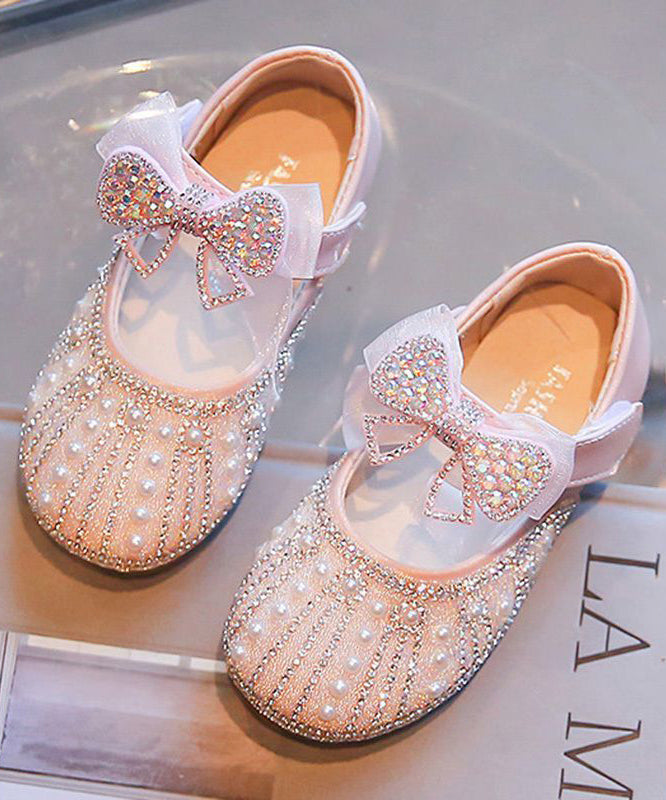 Beige Baby Princess Shoes Bow Zircon Nail Bead