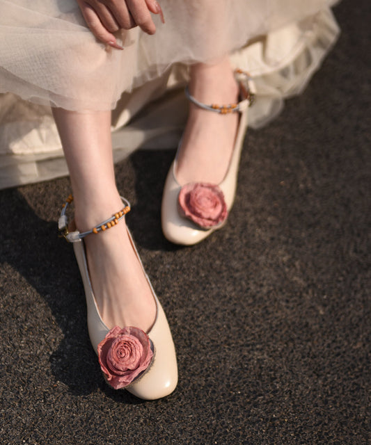 Beige Cowhide Leather Classy Splicing Flat Feet Shoes