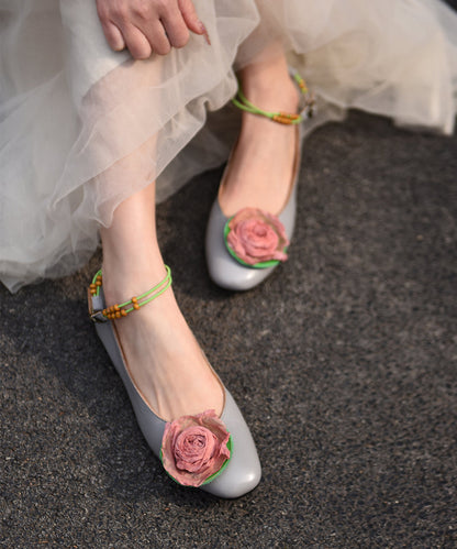 Beige Cowhide Leather Classy Splicing Flat Feet Shoes