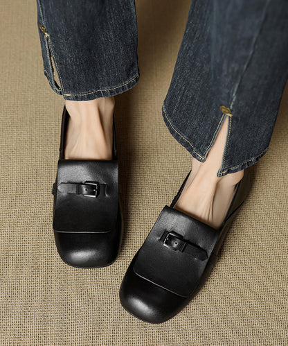 Beige Cowhide Leather Splicing Loafers for