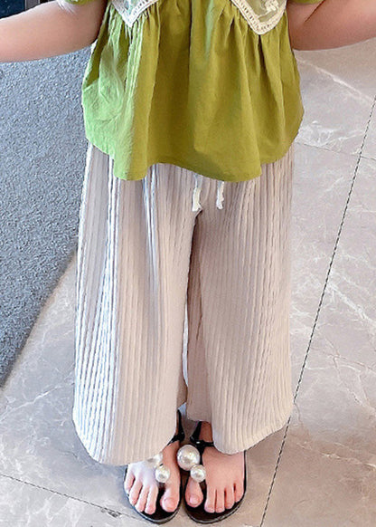 Beige Elastic Waist Ice Silk Kids Pants Summer