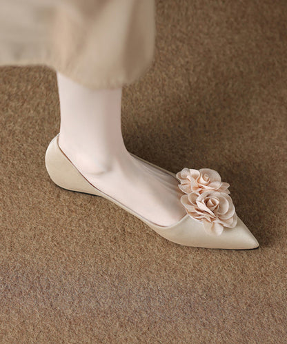 Beige Faux Leather Flat Feet Shoes Splicing Pointed Toe
