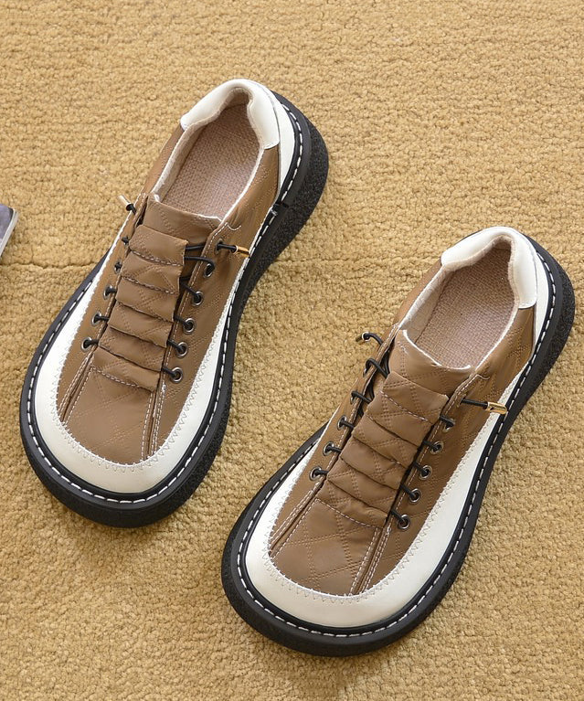 Beige Faux Leather Splicing Comfortable Loafers for