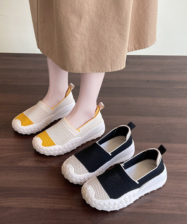 Beige Flat Shoes Knit Fabric Classy Flats