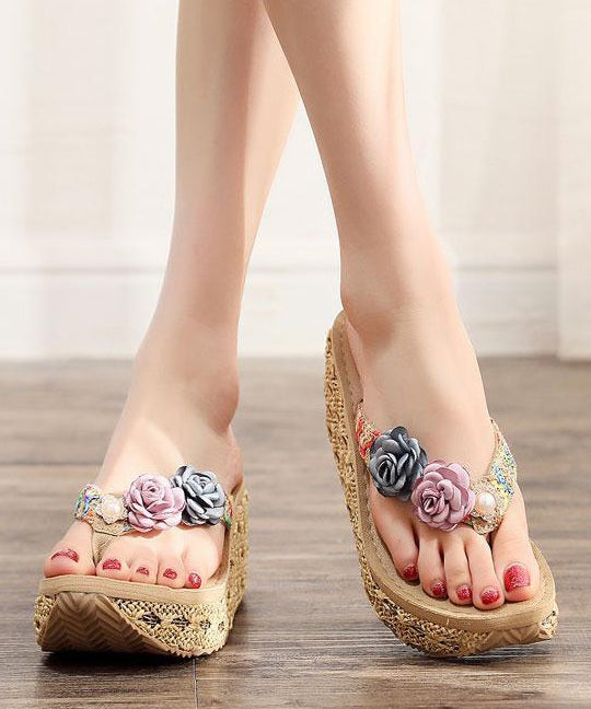 Beige Flip Flops Splicing Platform Beach Holiday