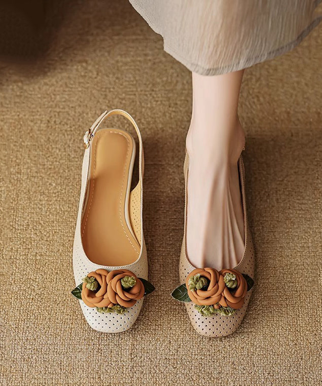 Beige Chunky Sheepskin Classy Splicing Sandals Hollow Out