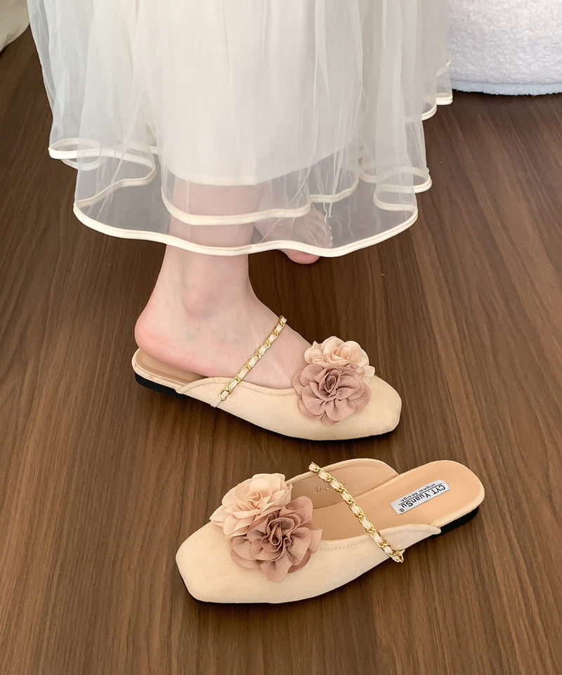 Beige Suede New Retro Splicing Slide Sandals