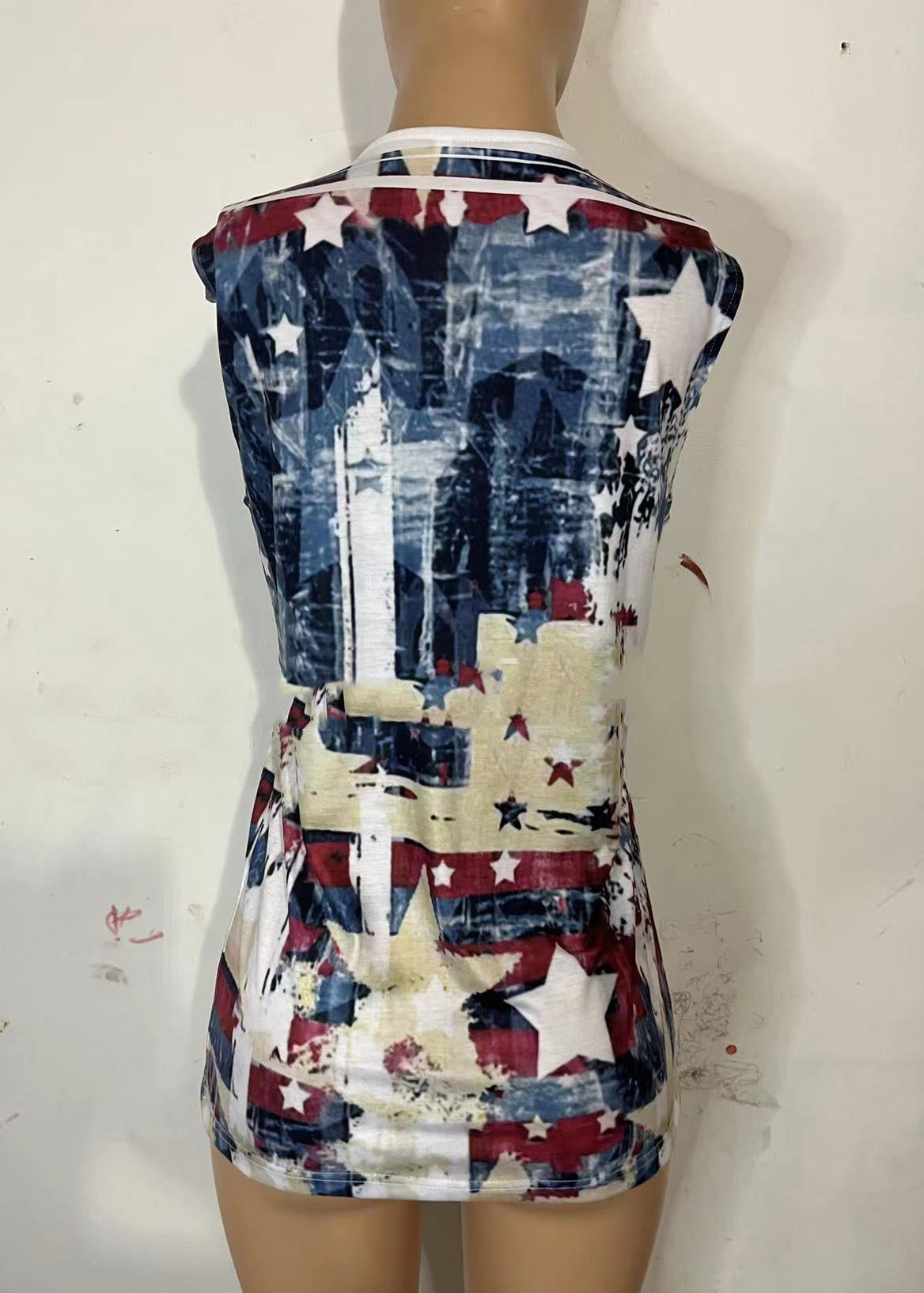 Beige Original Design Independence Day Print Cotton Tanks O-neck Summer