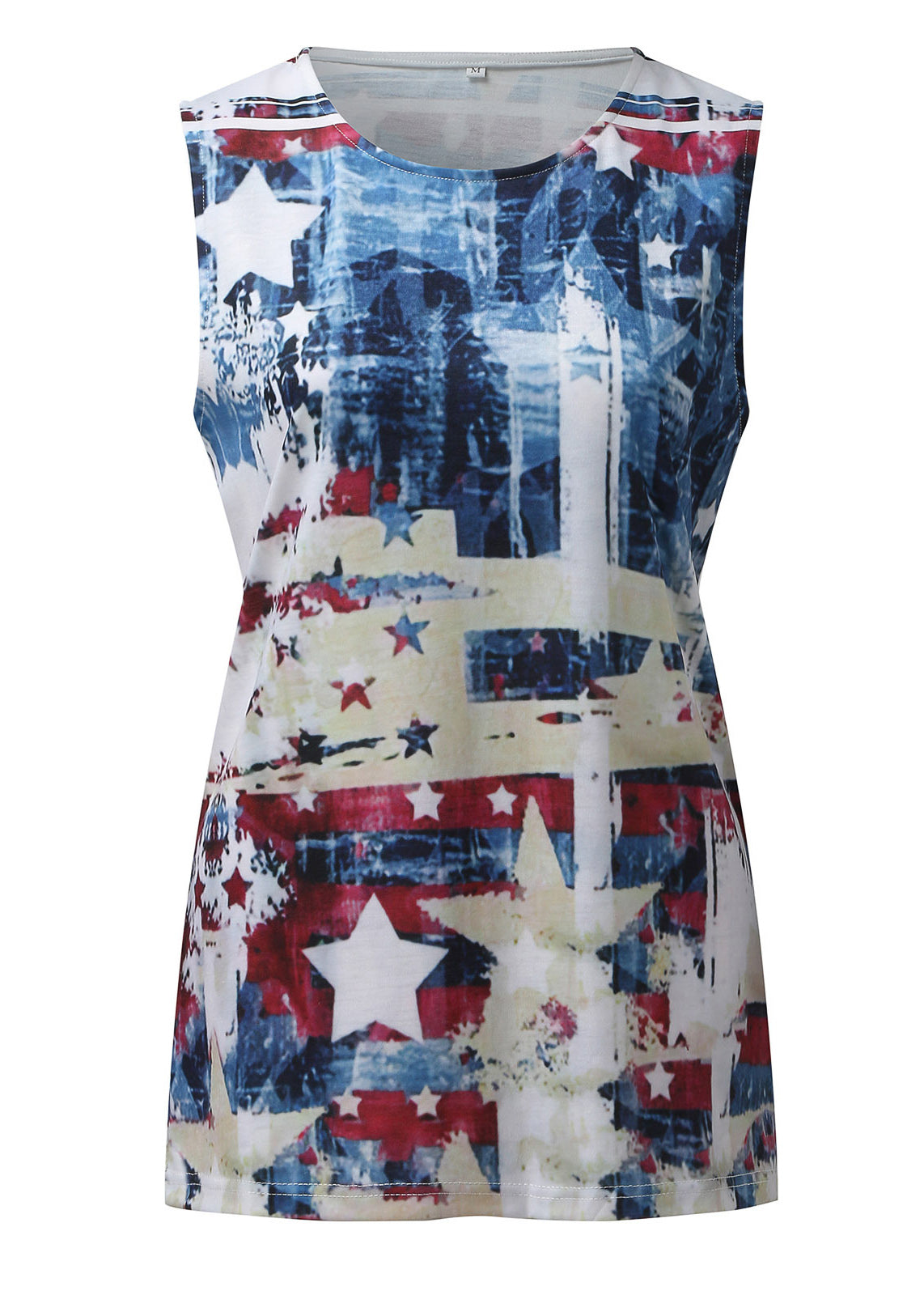 Beige Original Design Independence Day Print Cotton Tanks O-neck Summer