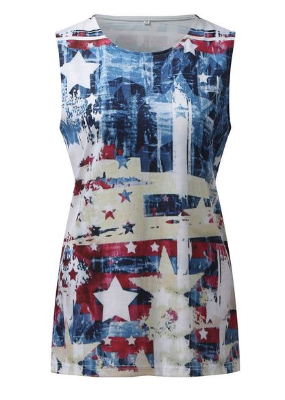 Beige Original Design Independence Day Print Cotton Tanks O-neck Summer