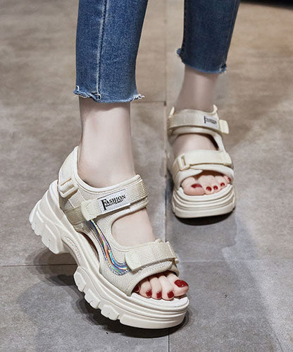 Beige Platform Cotton Fabric Splicing Sandals Peep Toe