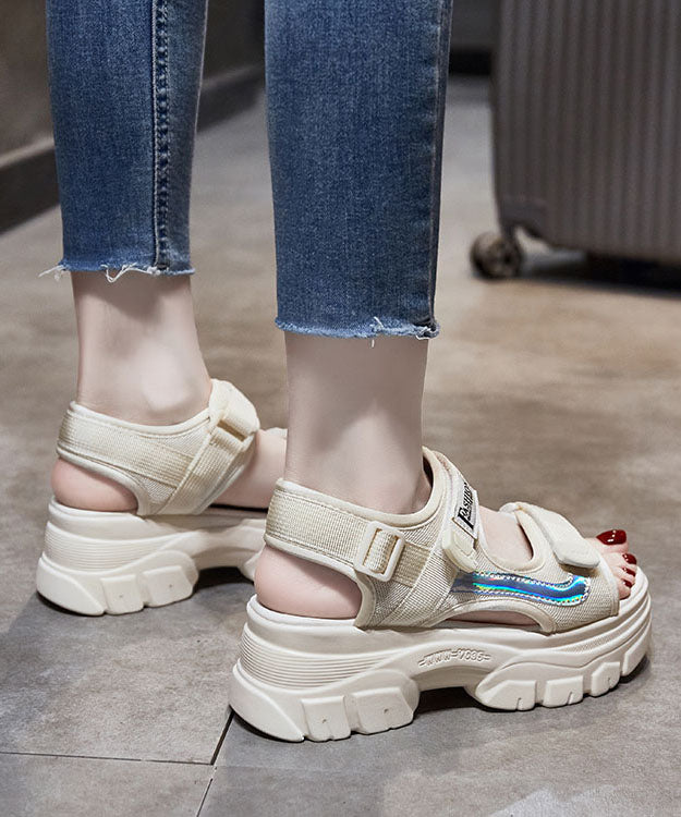 Beige Platform Cotton Fabric Splicing Sandals Peep Toe
