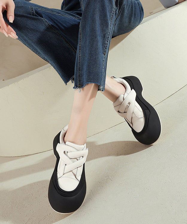 Beige Platform Faux Leather Splicing Flat Shoes