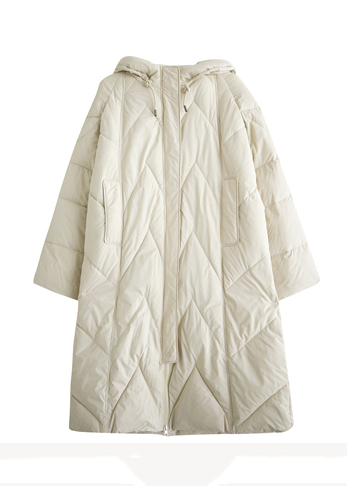 Beige Pockets Fine Cotton Filled Parkaer Zip Up Winter